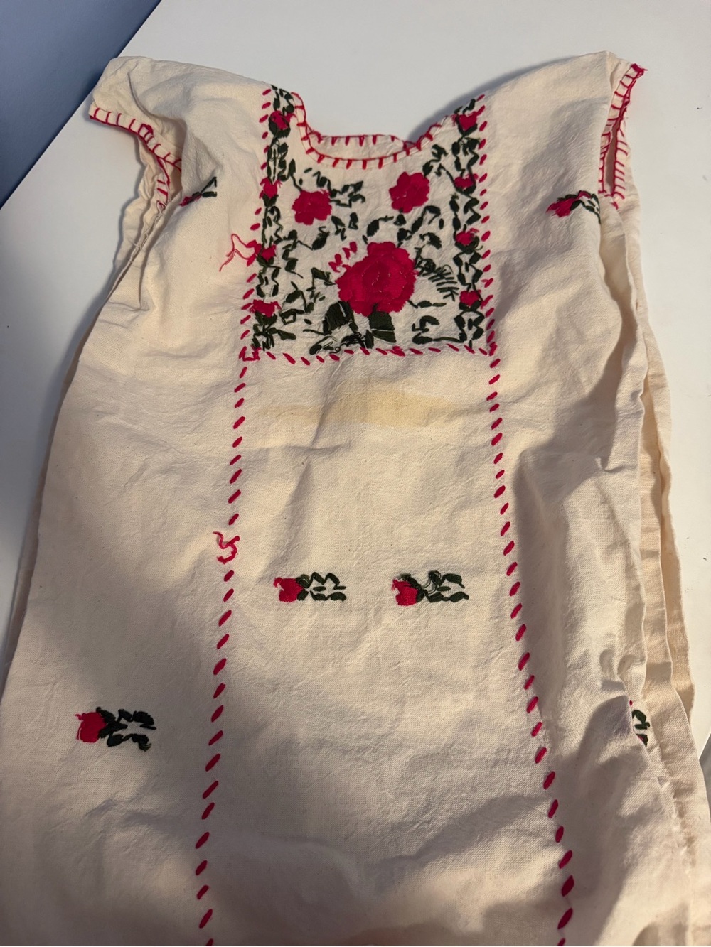 Hand Embroidered Rose Cotton Kids blouse - Cream with red Accents